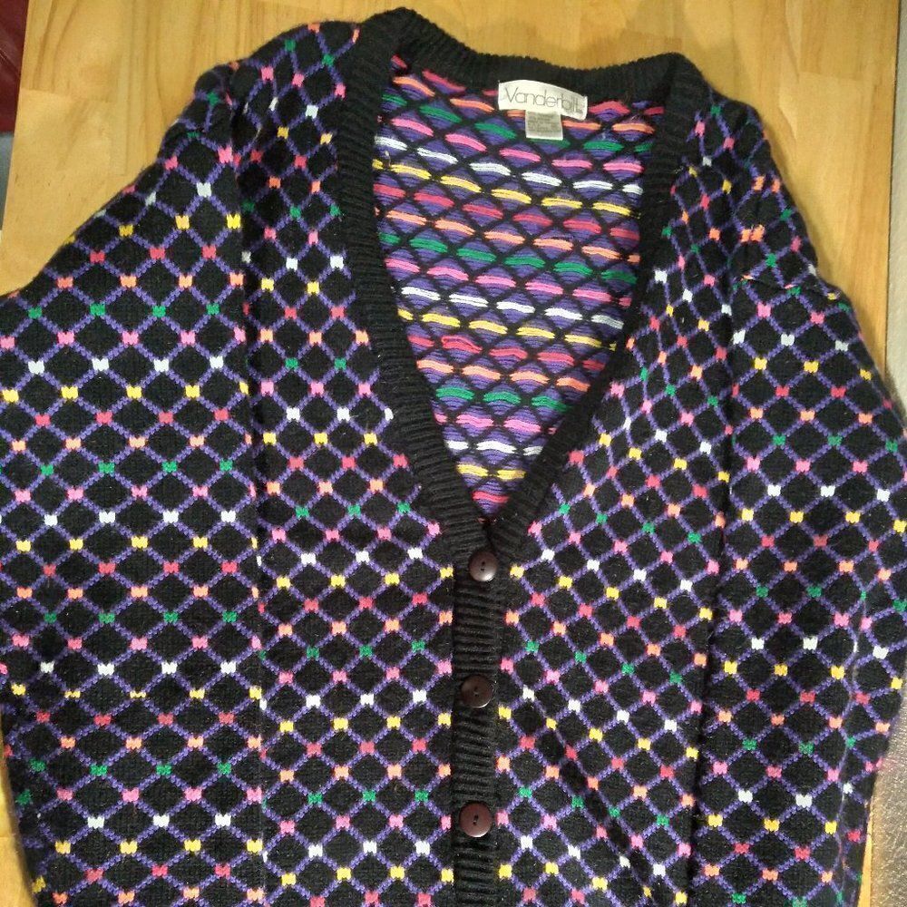 Vintage Vanderbilt Rainbow Diamonds Checkers Cardigan Sweater